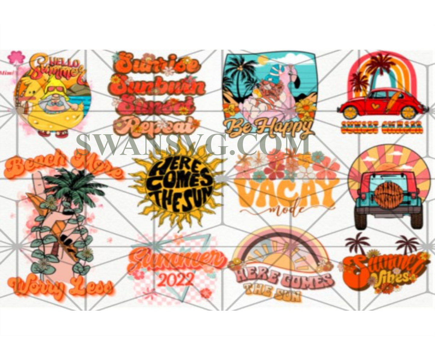 Retro Beach More Worry Less Bundle, Sunshine Png, Sunshine Sublimation