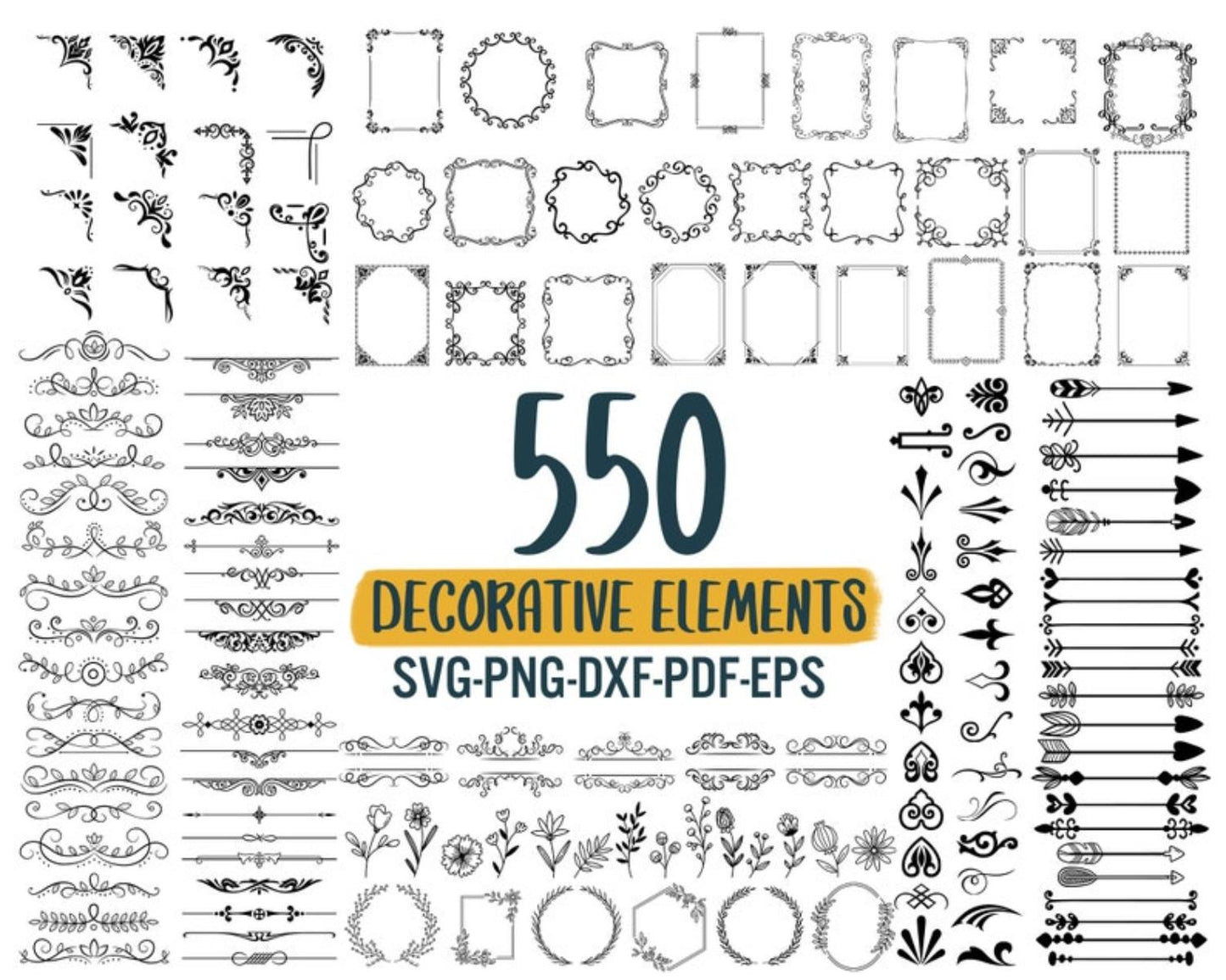550 Decorative Elements SVG, Ornaments svg, Flourishes SVG