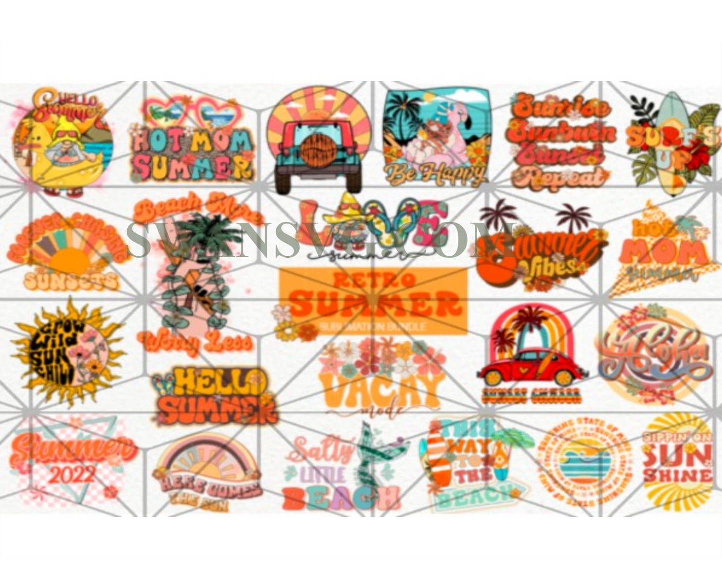 Retro Summer Sublimation Bundle, Summer Vibes Png, Summer, Summer