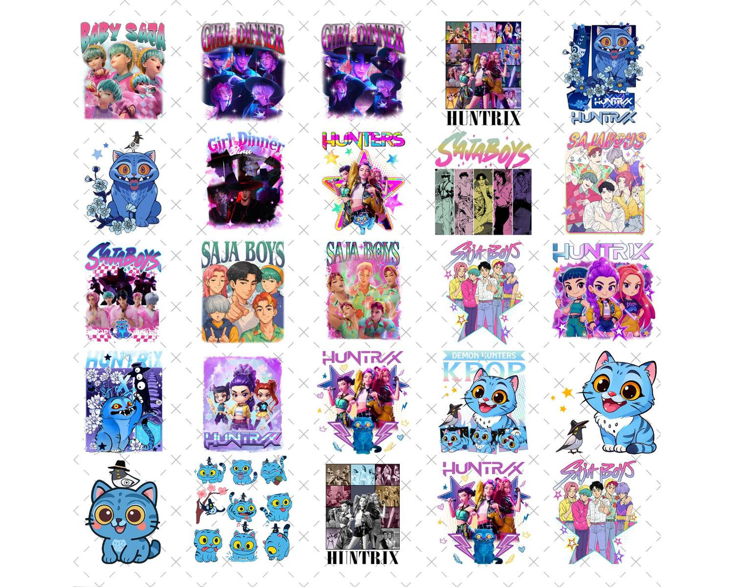 60 Saja Boys Boy Band Png Bundle, Girl Dinner Png, Kpop Demon Inspired