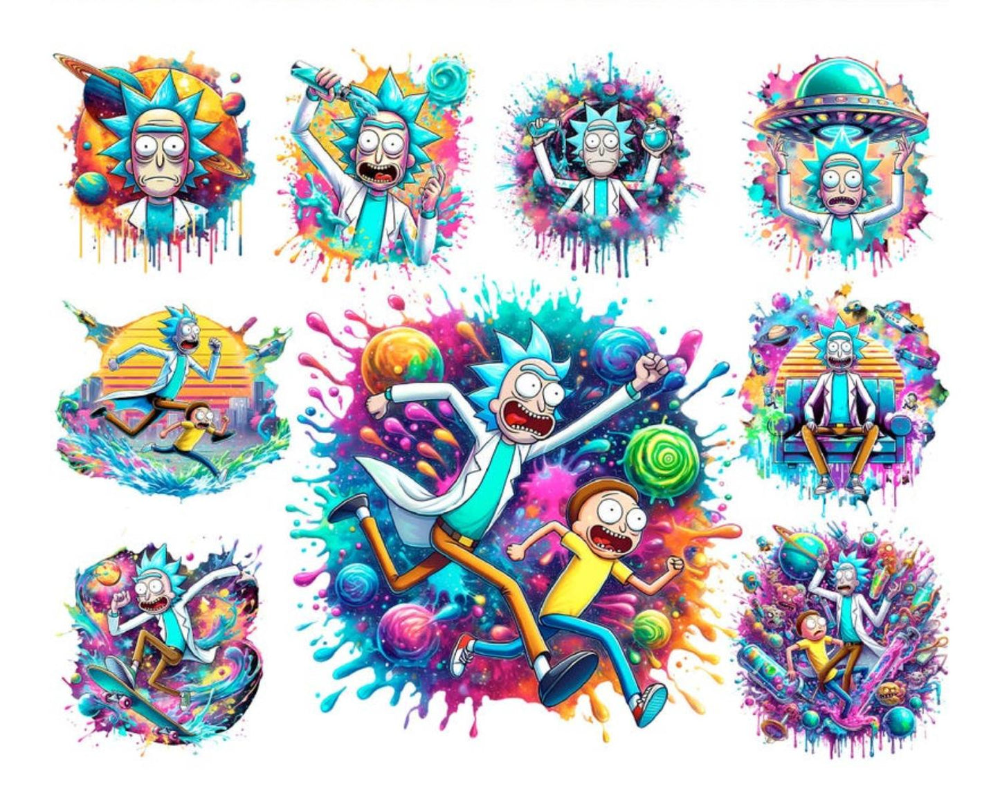 9 PNG Rick and Morty Splash and Watercolor Digital design PNG