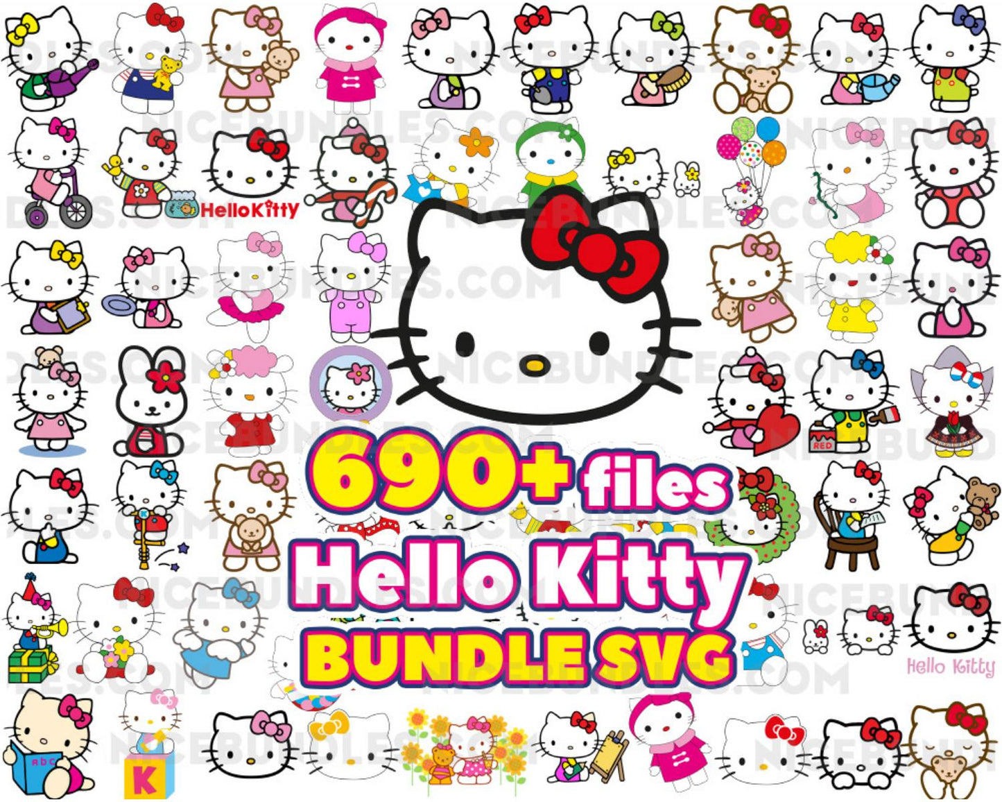 690 Files Hello Kitty Bundle, Kawaii Kitty Svg Bundle, Cute Cat Svg