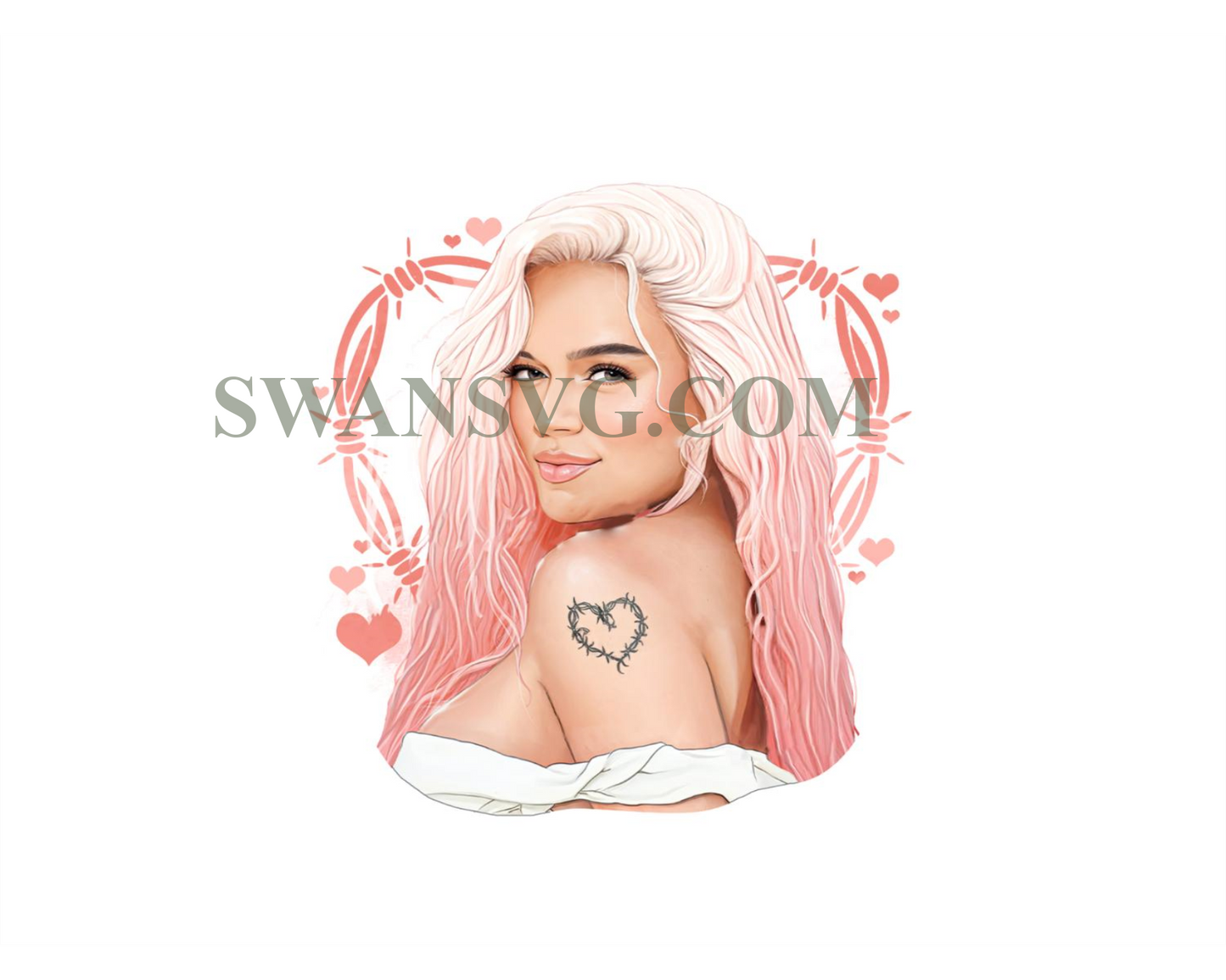 Karol G pink Hair png, New pink hair Karol G PNG, Karol G doll fans