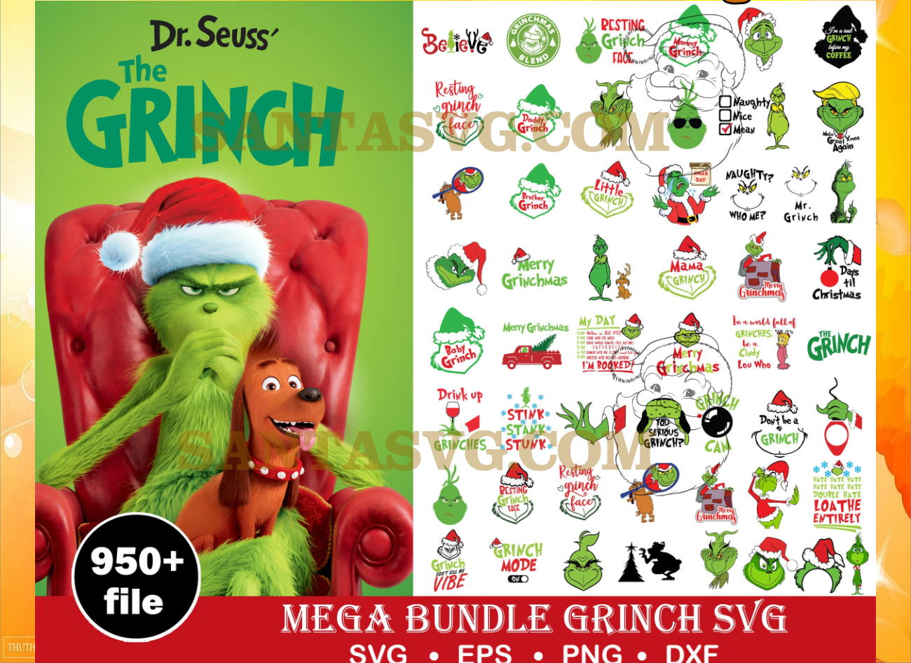 950 Grinch Bundle SVG, Grinch SVG, Grinch Cutting Image, Christmas svg