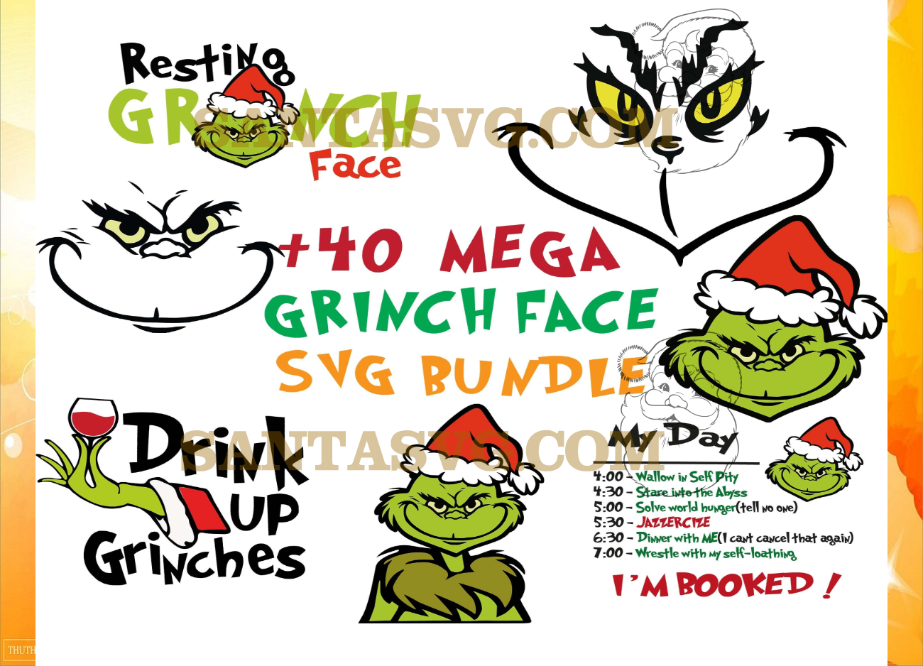 50 Grinch SVG, Christmas Grinch face svg, Grinch cricut file
