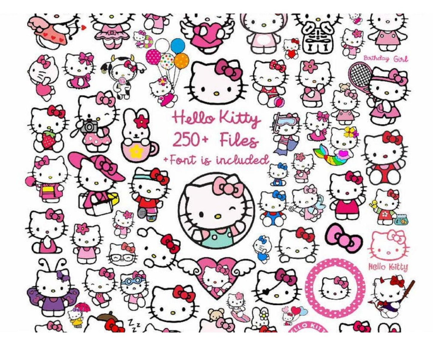 Hello Kitty Svg bundle, Hello Kitty birthday Svg, Hello Kitty Clipart