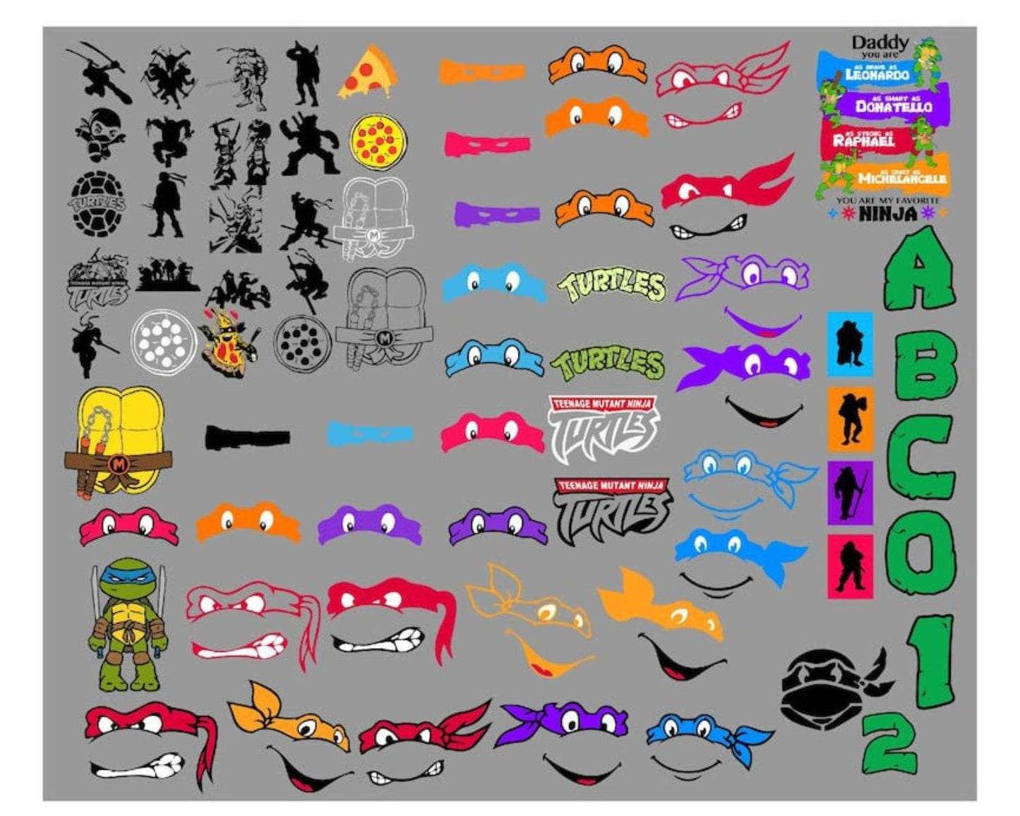 Ninja Turtles, Cartoon Svg-Png-Pdf-Eps-Dxf Bundle, Birthday, Party
