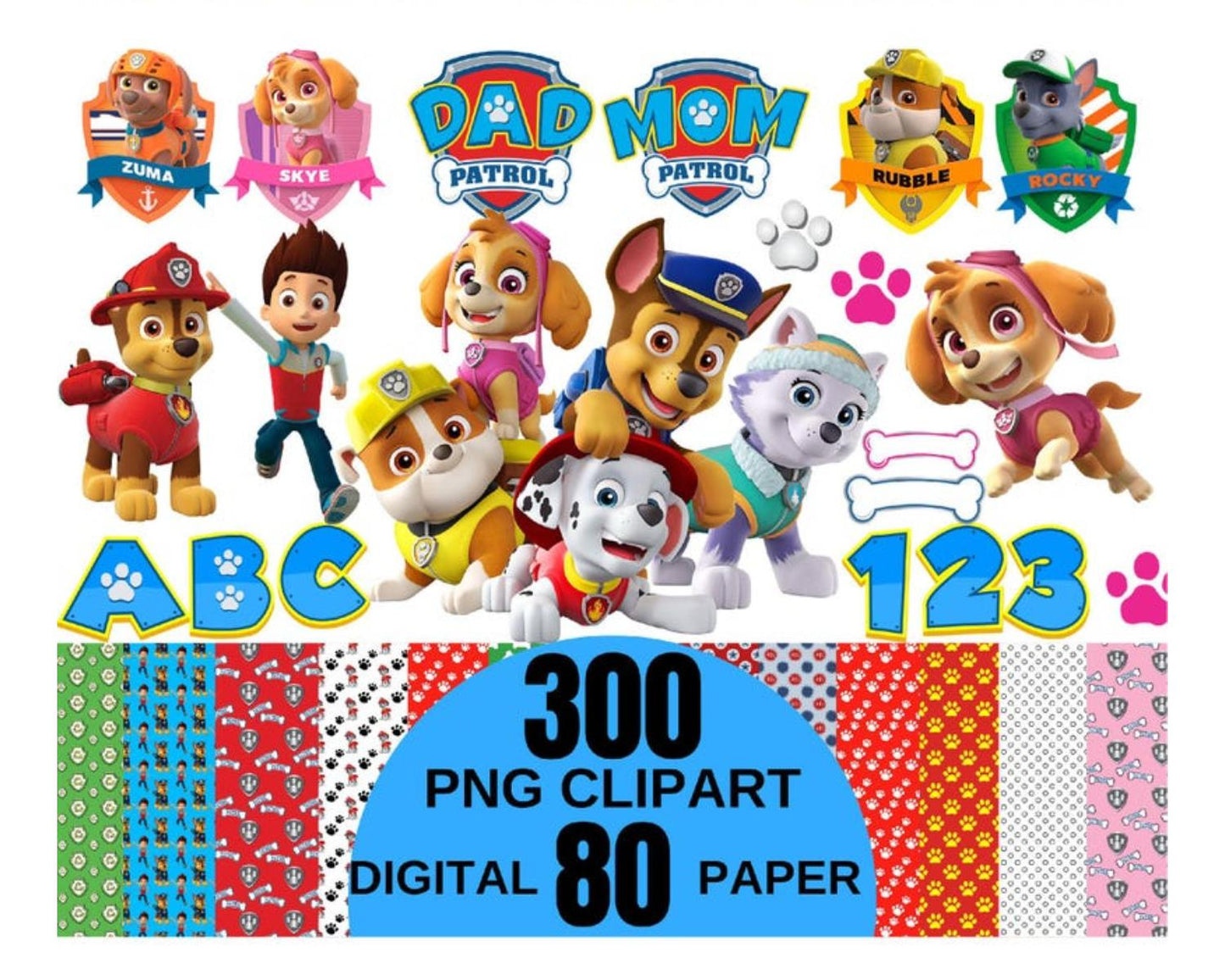 300 designs Paw PNG Clipart Bundle, 80 designs Digital Paper