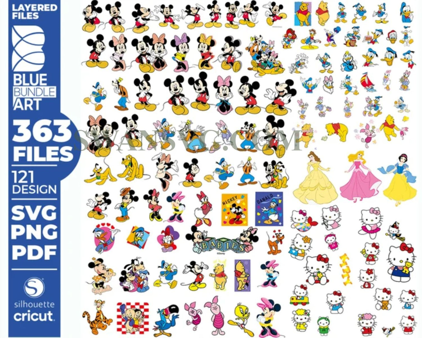 336 Disney Cartoon Bundle SVG, Mickey Svg, Pooh Svg, Donald Svg