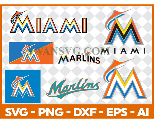 Miami Marlins MLB svg Cut Files Baseball Clipart Bundle