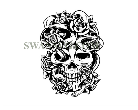 Floral Snake Skull Svg, Skull Snake Svg, Skull Svg, Snake Svg