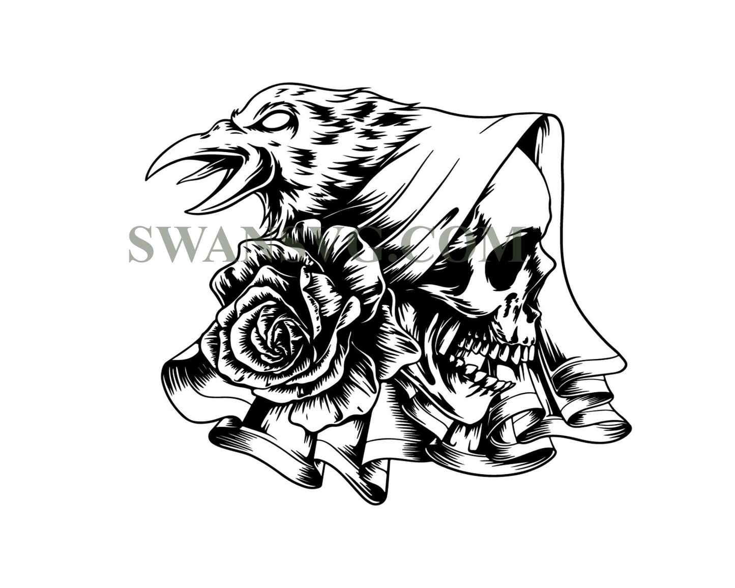 Skull With Raven SVG, Skull and Roses SVG, Skull SVG, Skull and Roses