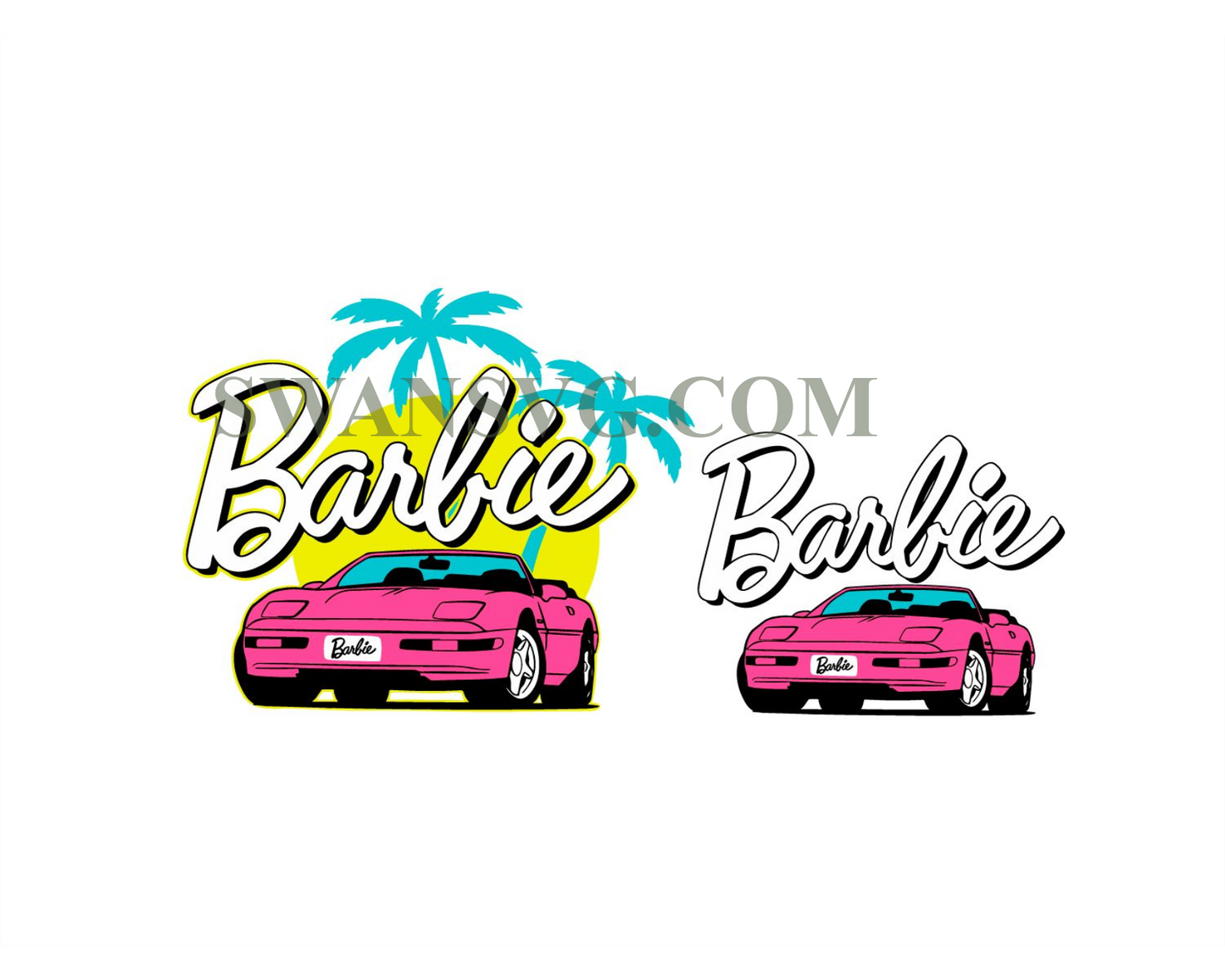 Barbie Car Convertible Corvette Palms Pink Babe Doll Svg