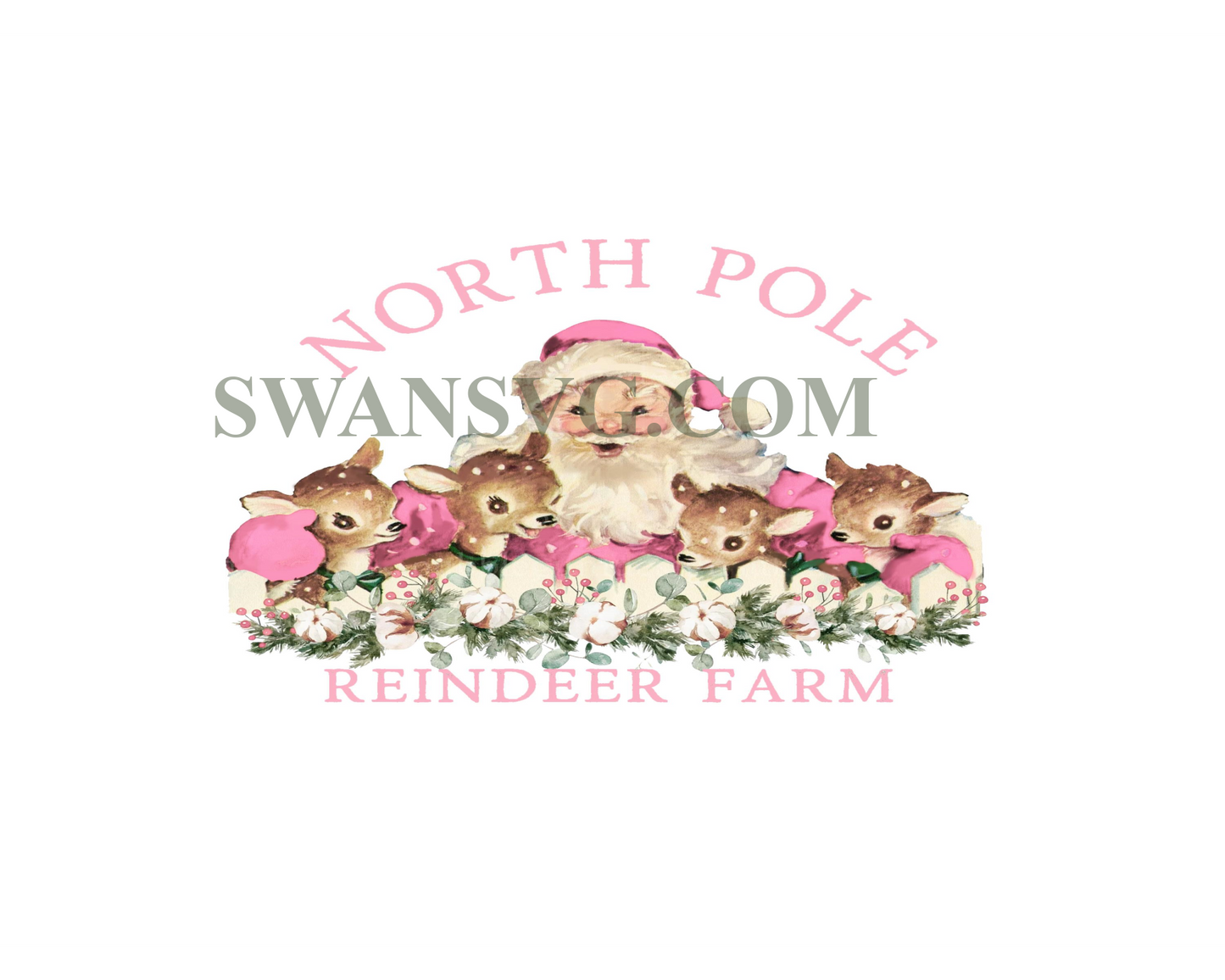 North Pole Pink Santa Reindeers Christmas PNG, Christmas Clip Art