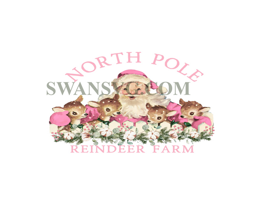 North Pole Pink Santa Reindeers Christmas PNG, Christmas Clip Art