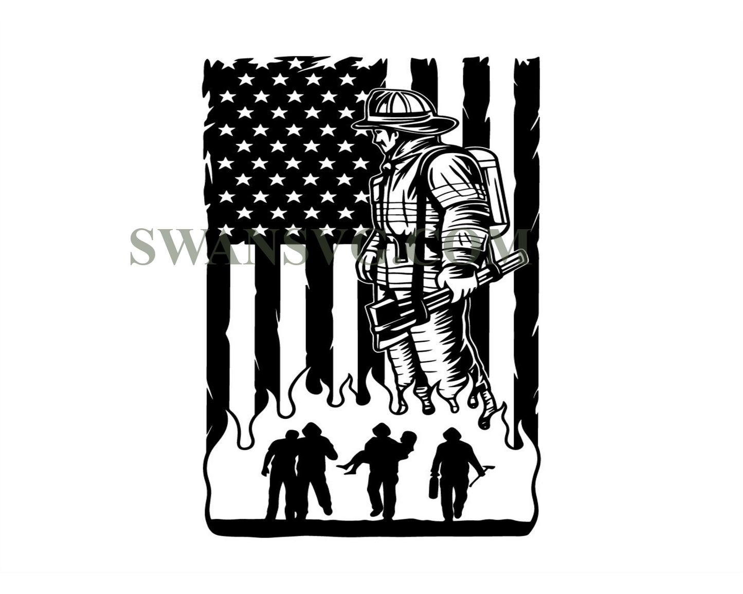 Firefighter With US Flag Svg, Fireman Svg, Fireman Dad, Firefighter