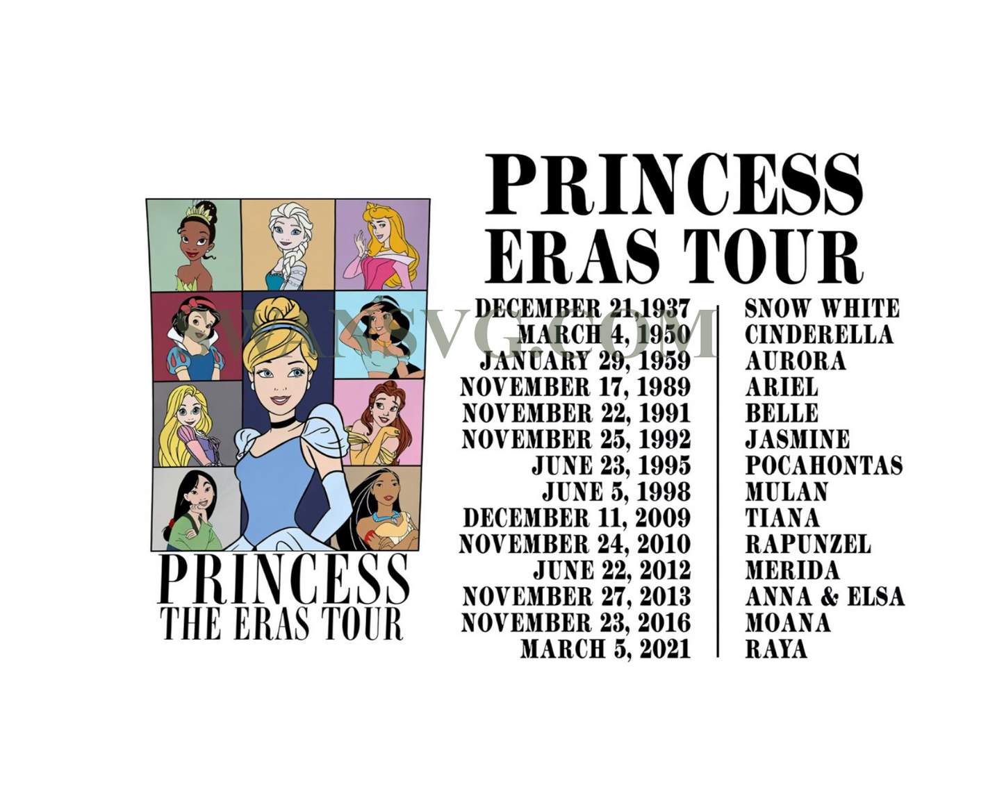 Princess Eras Tour Digital Design, Princess Tour PNG, Eras Tour