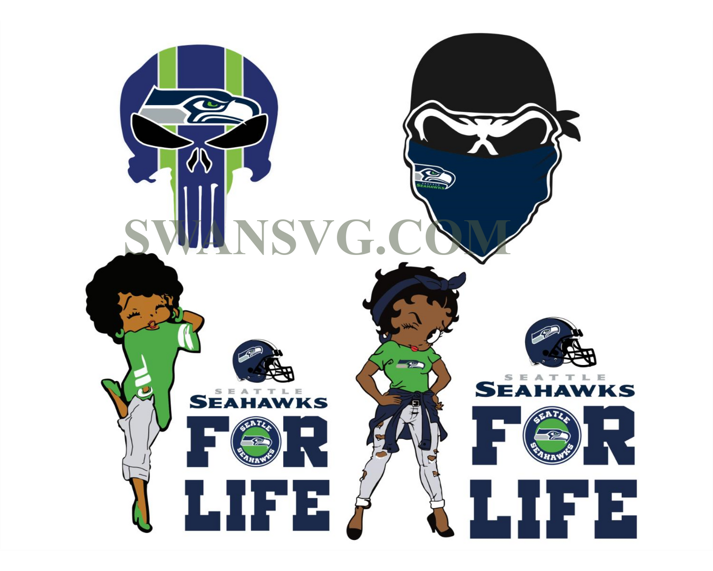 Betty Boop Seattle Seahawks Skull Bundle Svg Digital File