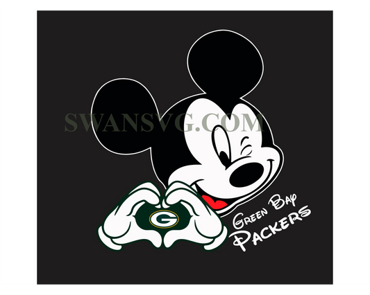 Green Bay Packers Love Heart Mickey Mouse Svg Digital File