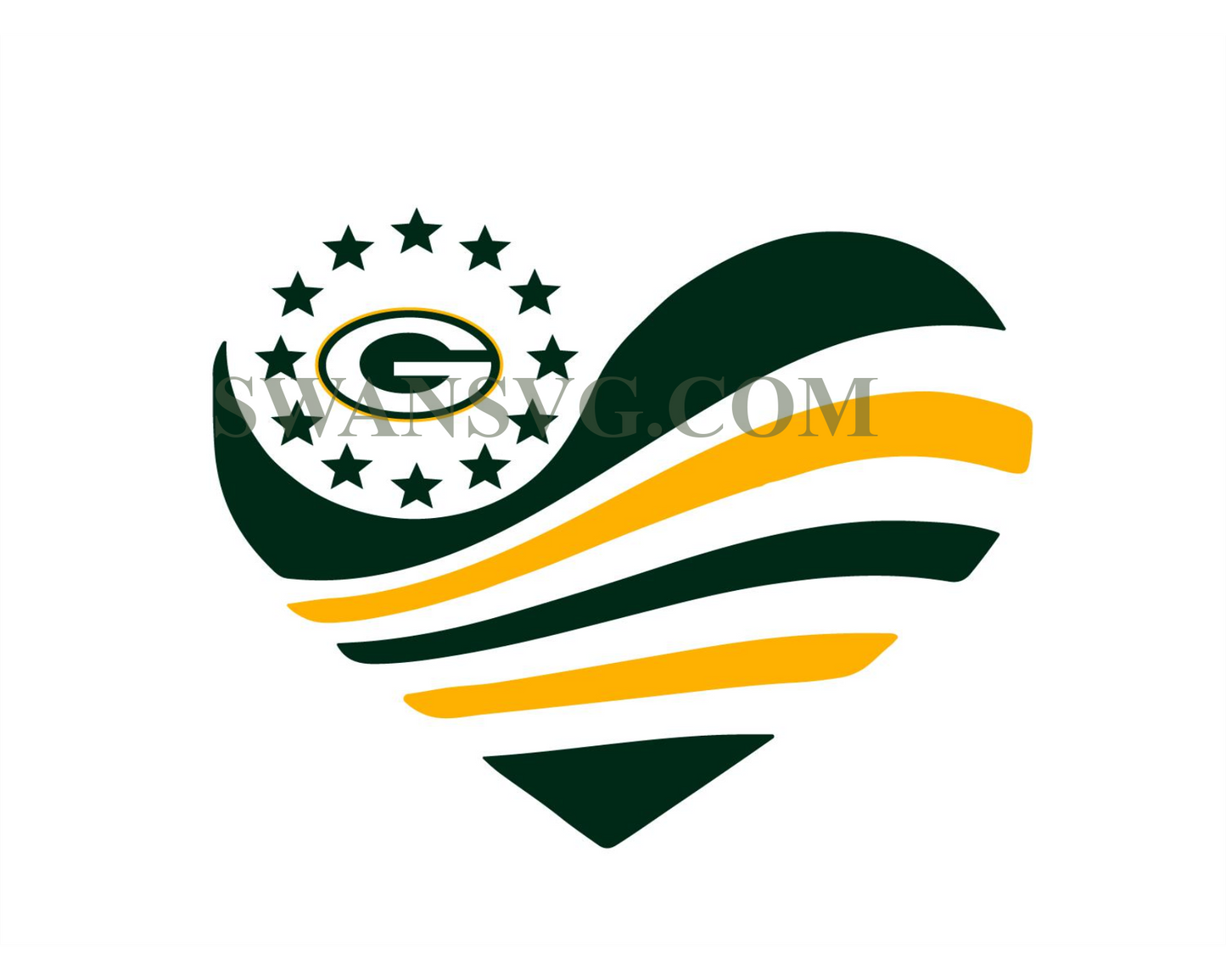 Green Bay Packers Heart Star Football Svg Digital File