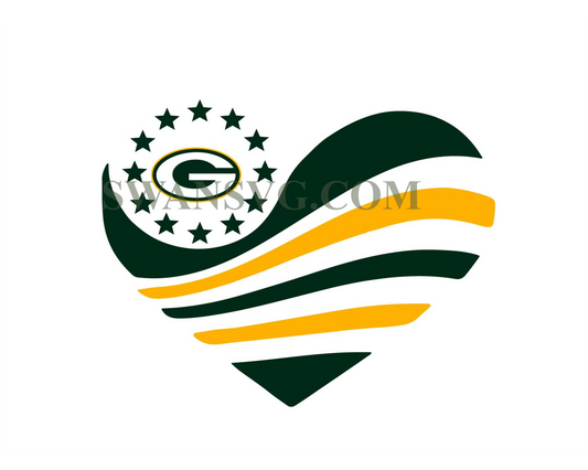 Green Bay Packers Heart Star Football Svg Digital File