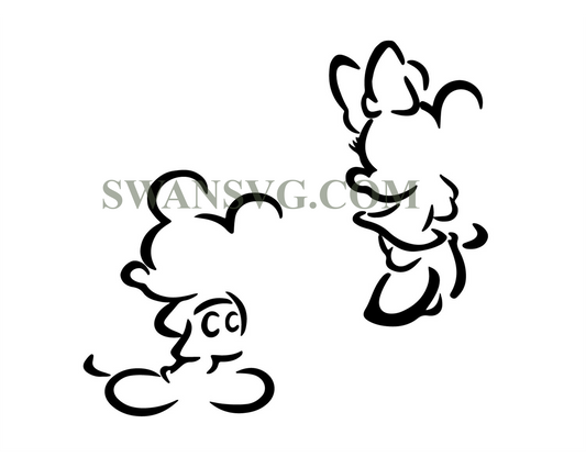 Mickey and Minnie Sketched SVG Cut File, Digital Instant Download