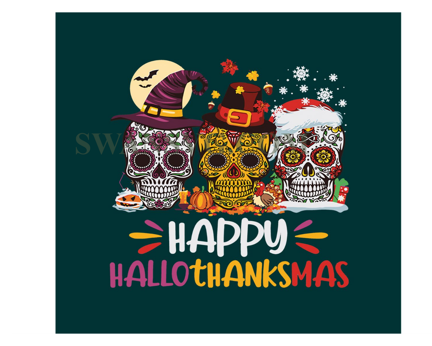 Happy Hallothanksmas Sugar Skull Png Sublimation File