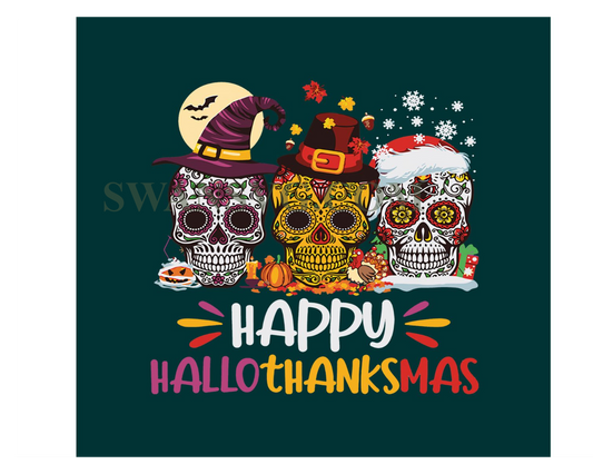 Happy Hallothanksmas Sugar Skull Png Sublimation File