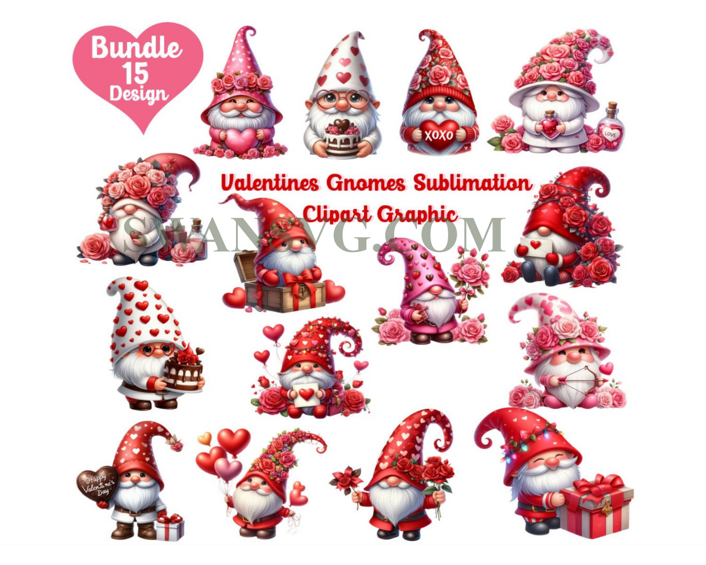 Valentines Gnomes Sublimation Clipart Graphic