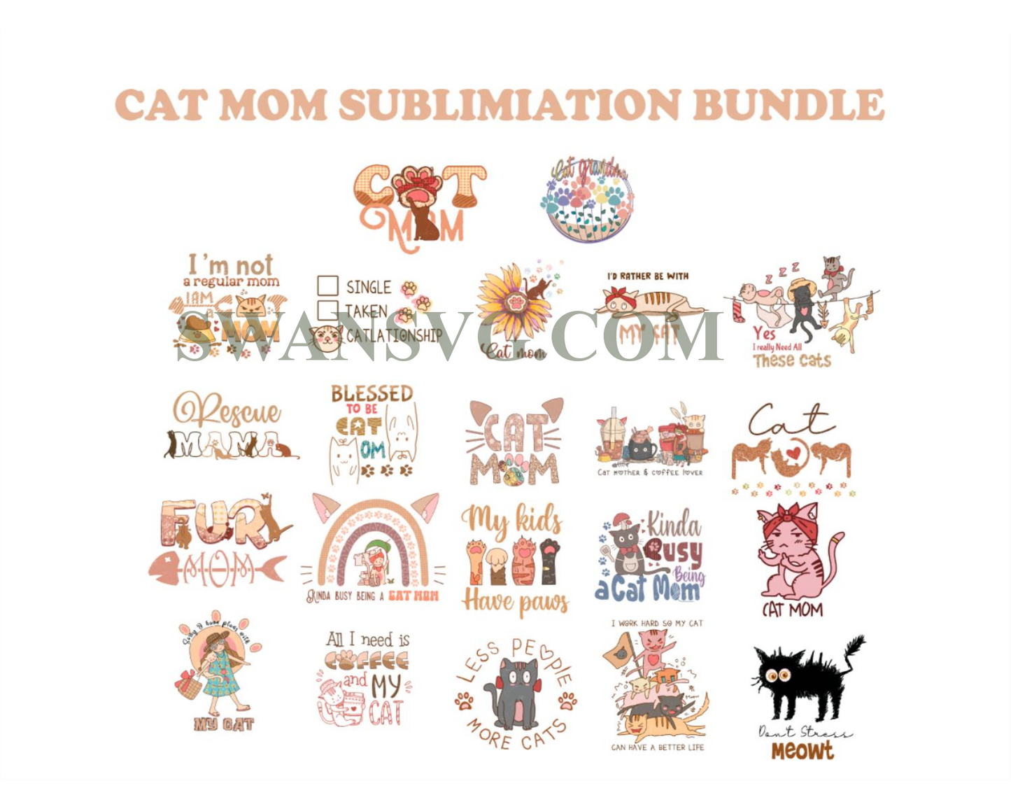 Cat Mom Sublimation Bundle, Mother Day Png, Mother Day Design