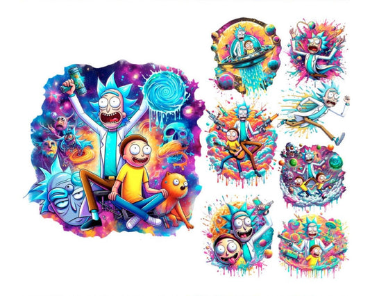 8 PNG Rick and Morty Splash and Watercolor Digital design PNG
