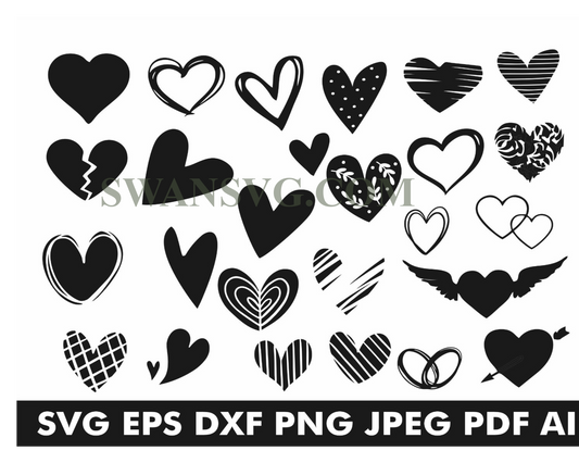 Heart Svg Bundle, Heart Svg, Sketch Heart Svg, Hand Drawn Heart