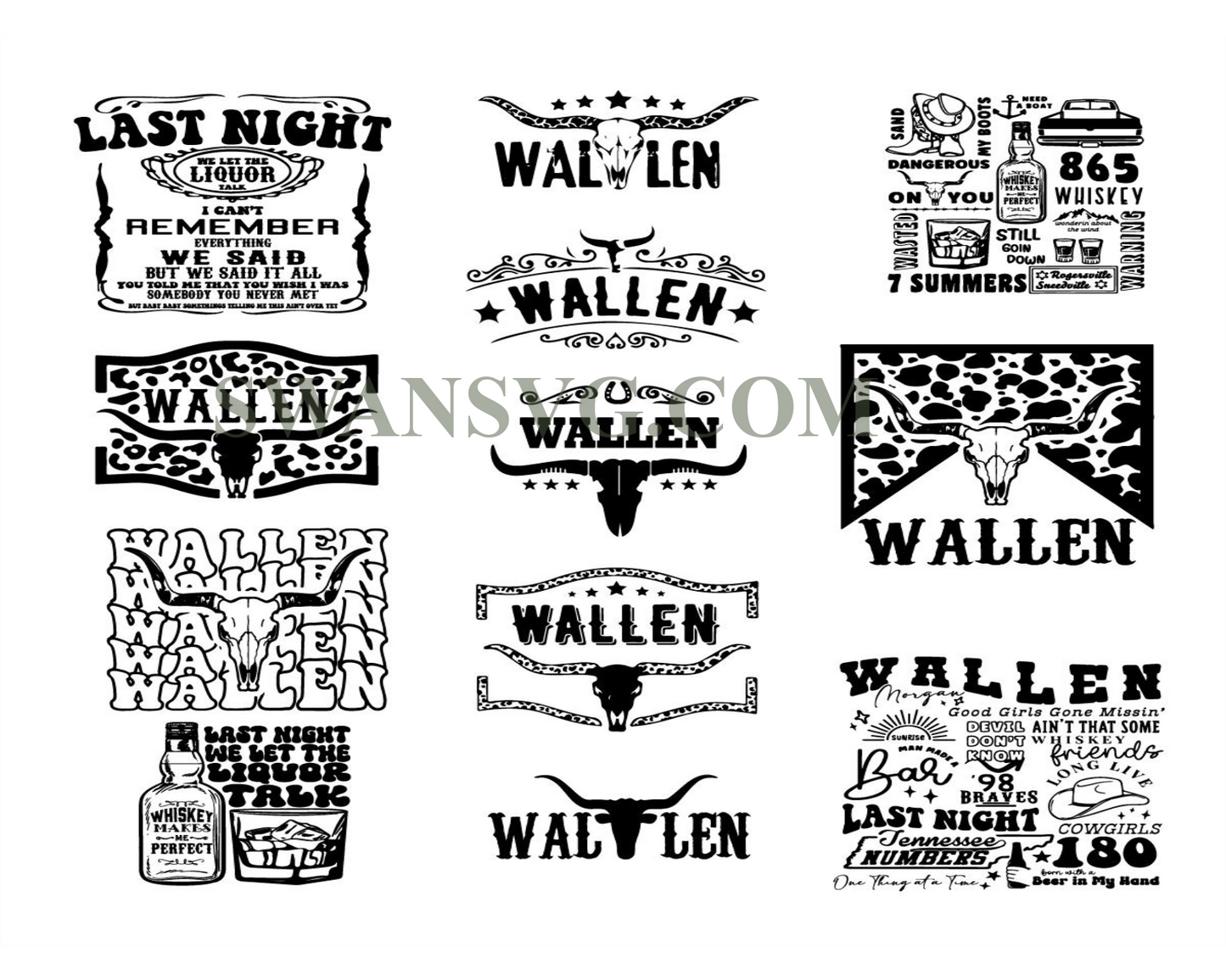 Bundle Retro Wallen Bull Skull Wallen Bundle Svg, Wall