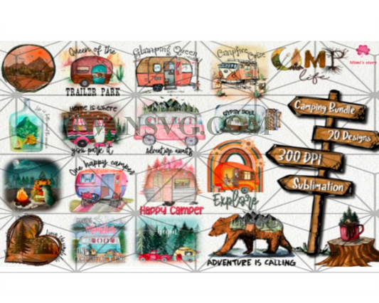 Camp Life PNG Bundle, Mountain Adventure Bundle PNG, Camping