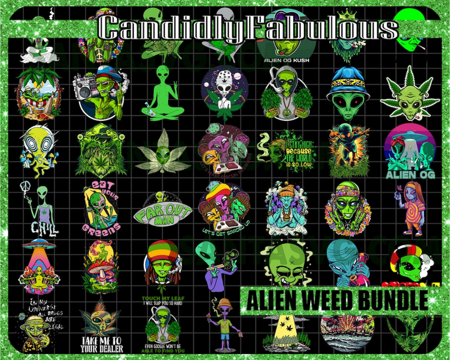 Alien Weed Bundle Png, Trending Png, Cannabis Png Designs