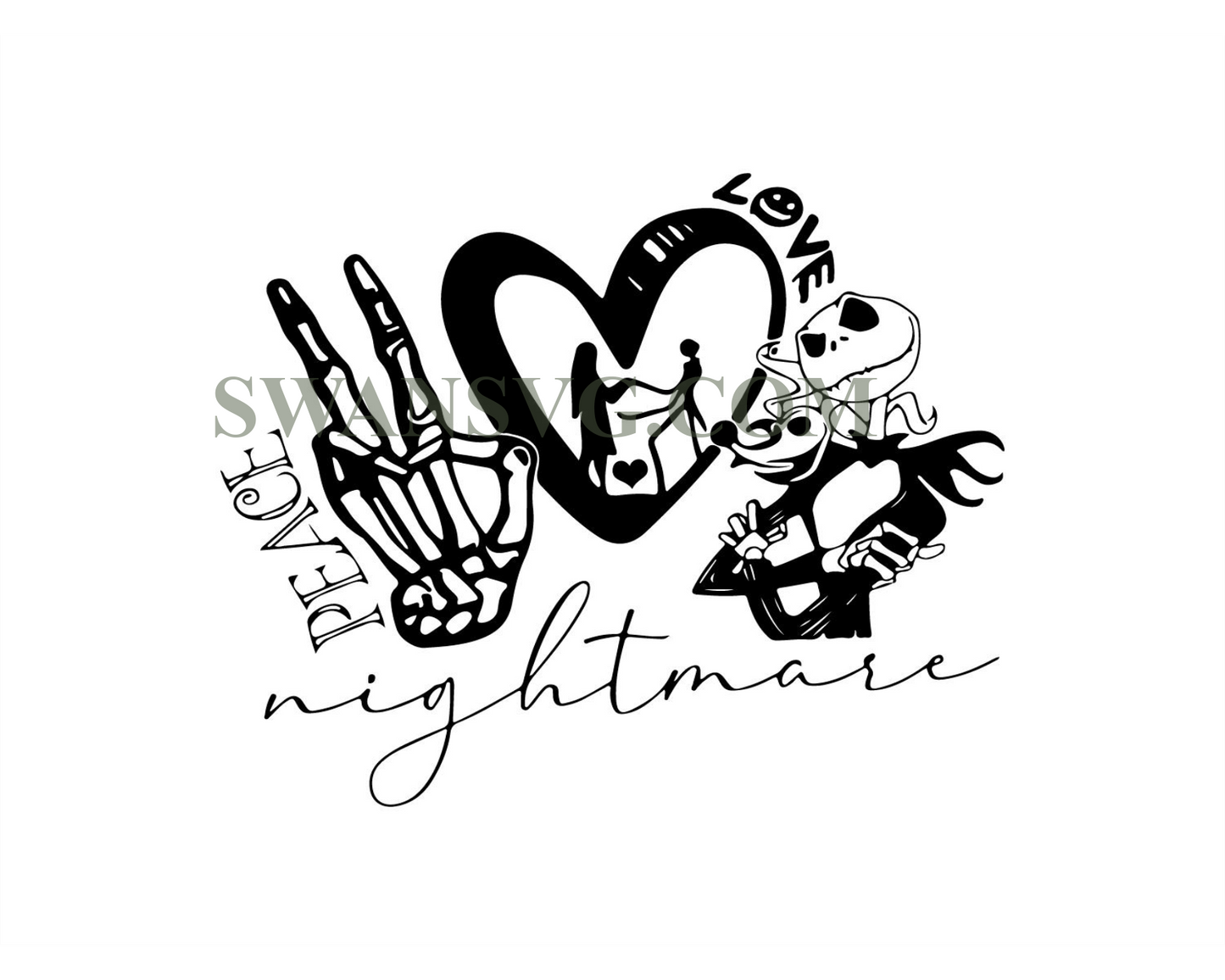 Peace love nightmare svg, nightmare before christmas svg