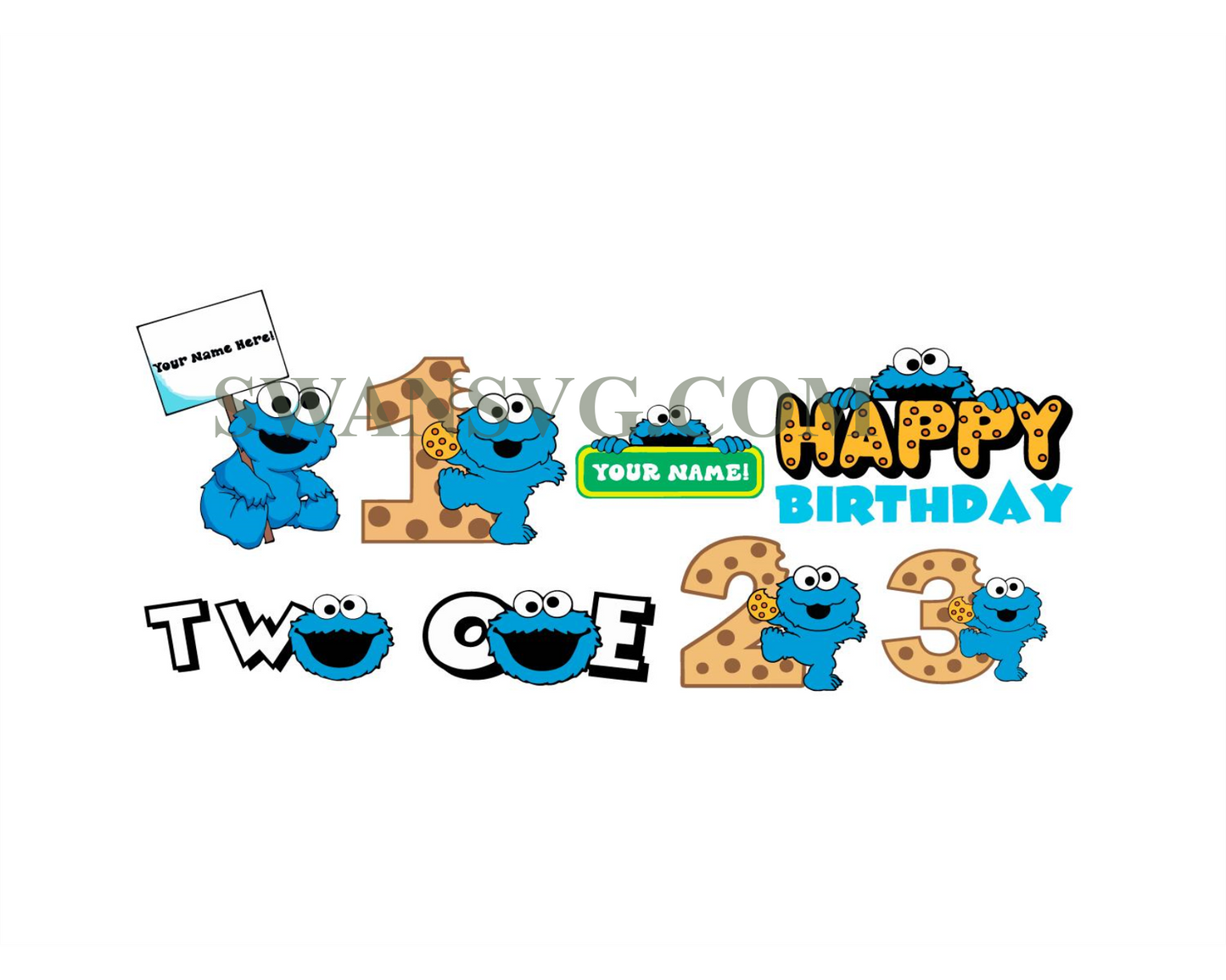 Happy Birthday Custom Cookie Monster Svg Bundle, elmo svg, cookie svg