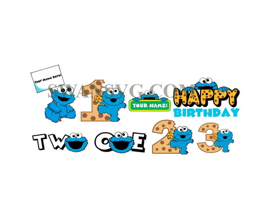 Happy Birthday Custom Cookie Monster Svg Bundle, elmo svg, cookie svg