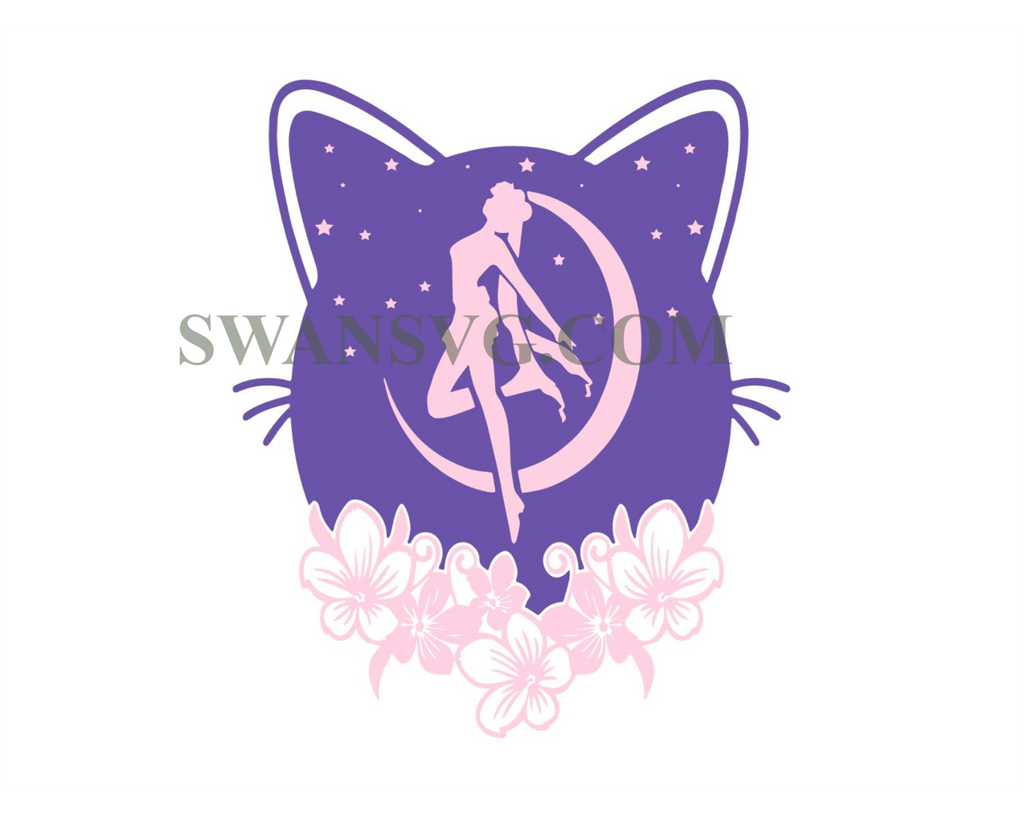 Cute Moon Cat And Sailor Anime Svg, Animal Svg, Cute Moon Cat Svg