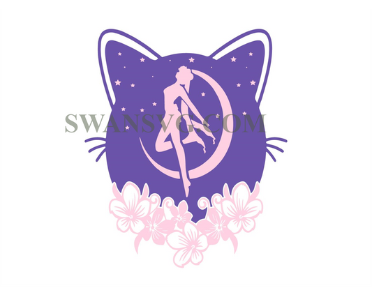 Cute Moon Cat And Sailor Anime Svg, Animal Svg, Cute Moon Cat Svg