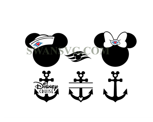 Mickey Sailor Hat Minnie Mouse Ears and Anchors Cruise Bundle