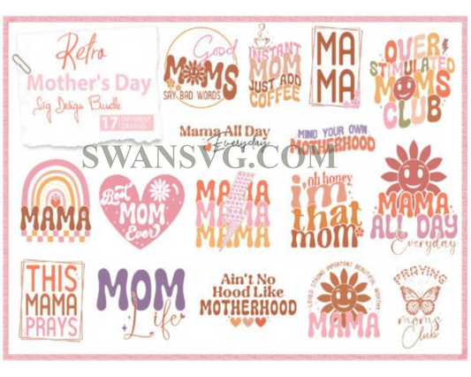 Retro Mothers Day SVG Design Bundle, Mothers Day Sublimation, Mum