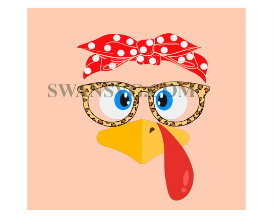 Turkey Face Leopard Print Glasses Svg, Turkey Face Thanksgiving Svg