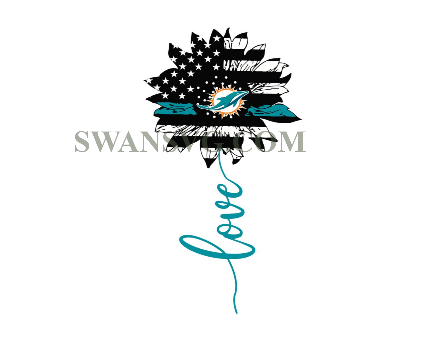 Miami Dolphins Love Sunflower Svg Digital Download