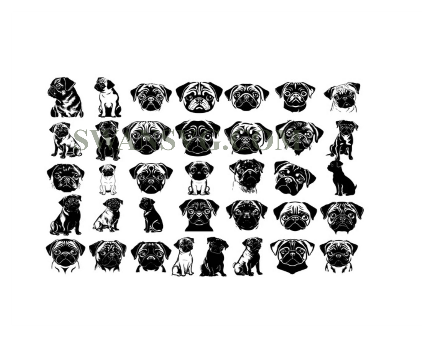 PUG SVG, PUG Clipart, Pug Svg Files For Cricut, Pug Silhouette Svg