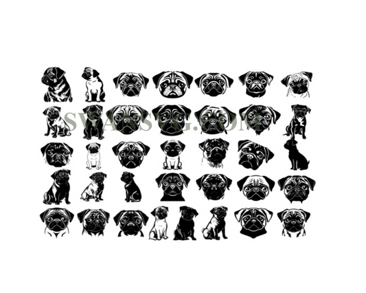 PUG SVG, PUG Clipart, Pug Svg Files For Cricut, Pug Silhouette Svg