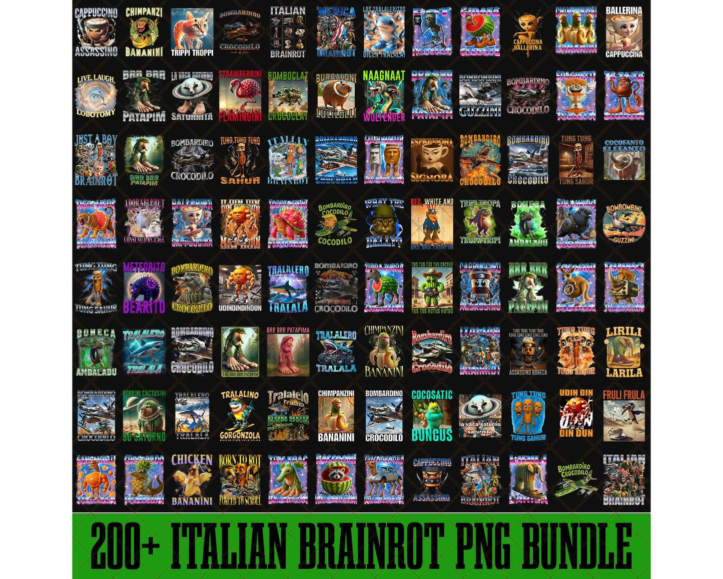 200 Italian Brainrot Homage Png Bundle, Italian Brainrot Shirt Design
