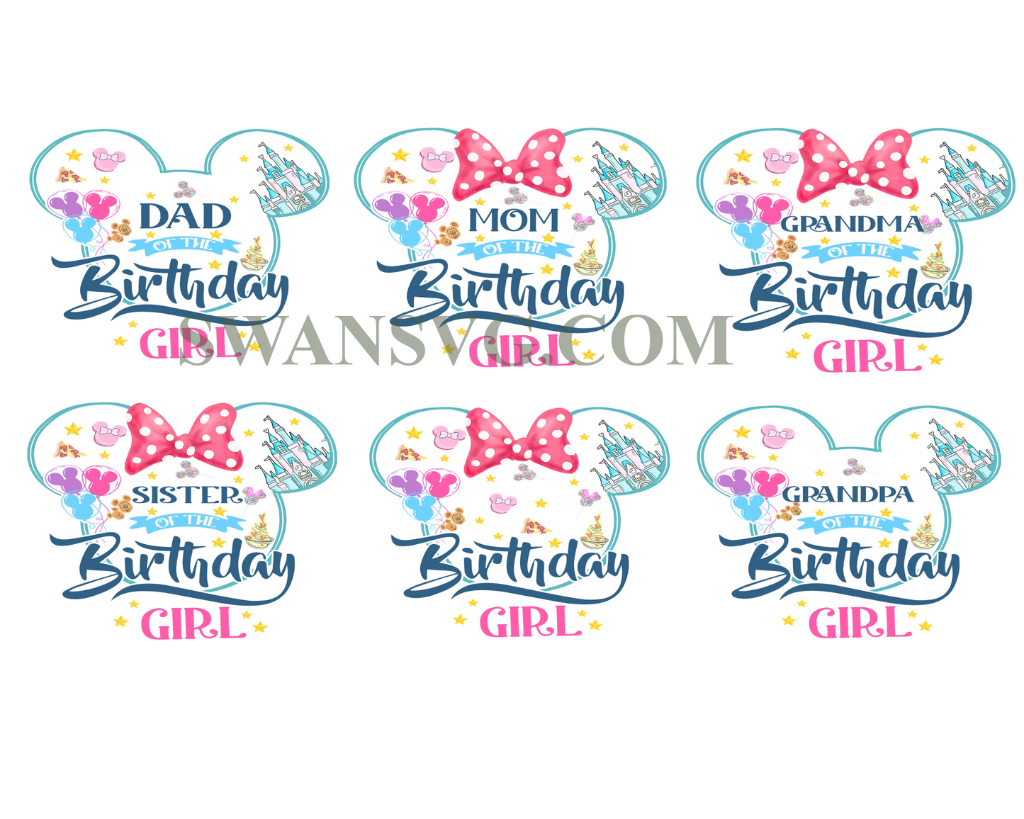 Bundle Birthday Girl Family Disney Png Sublimation