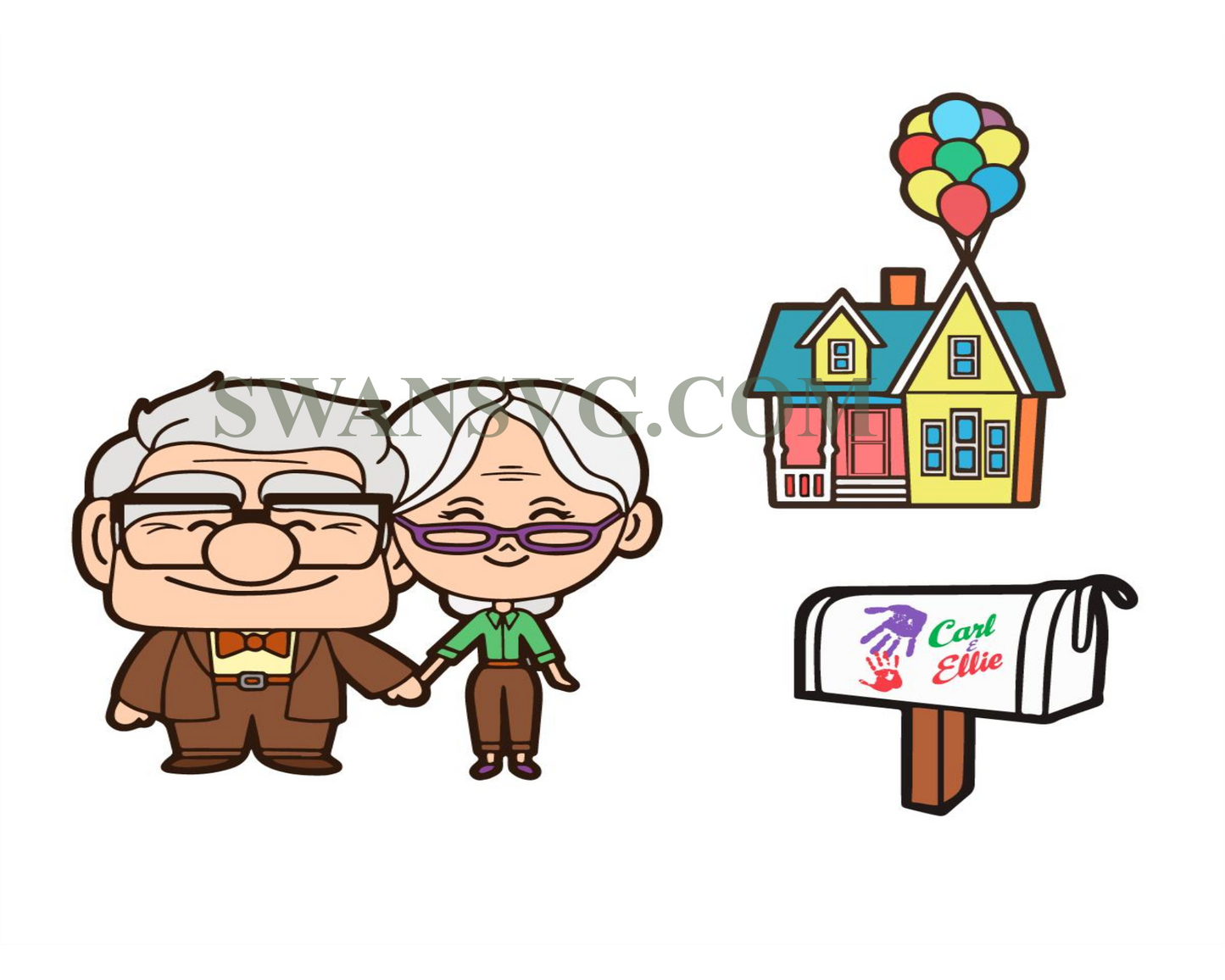 Up Svg Png, Layered Carl And Ellie Svg, Up Balloon Svg, Up House Svg