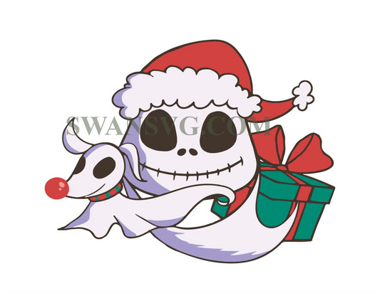 Jack Zero Christmas Svg Png, Layered Jack And Zero Svg, Jack Santa